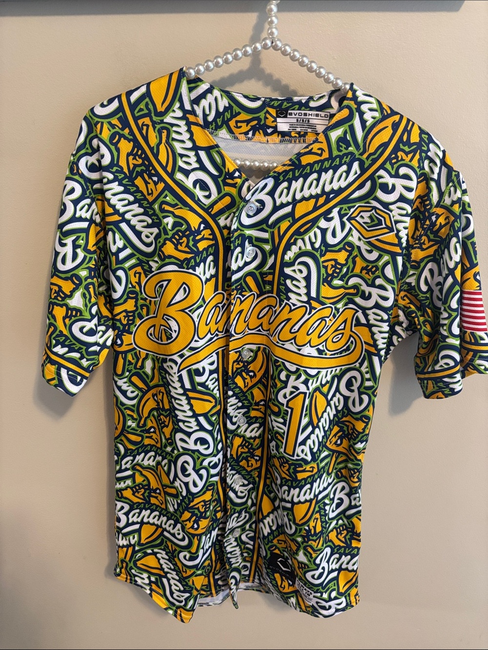 EvoShield Savannah Bananas Baseball Jersey Small S Yellow Green All Over Print